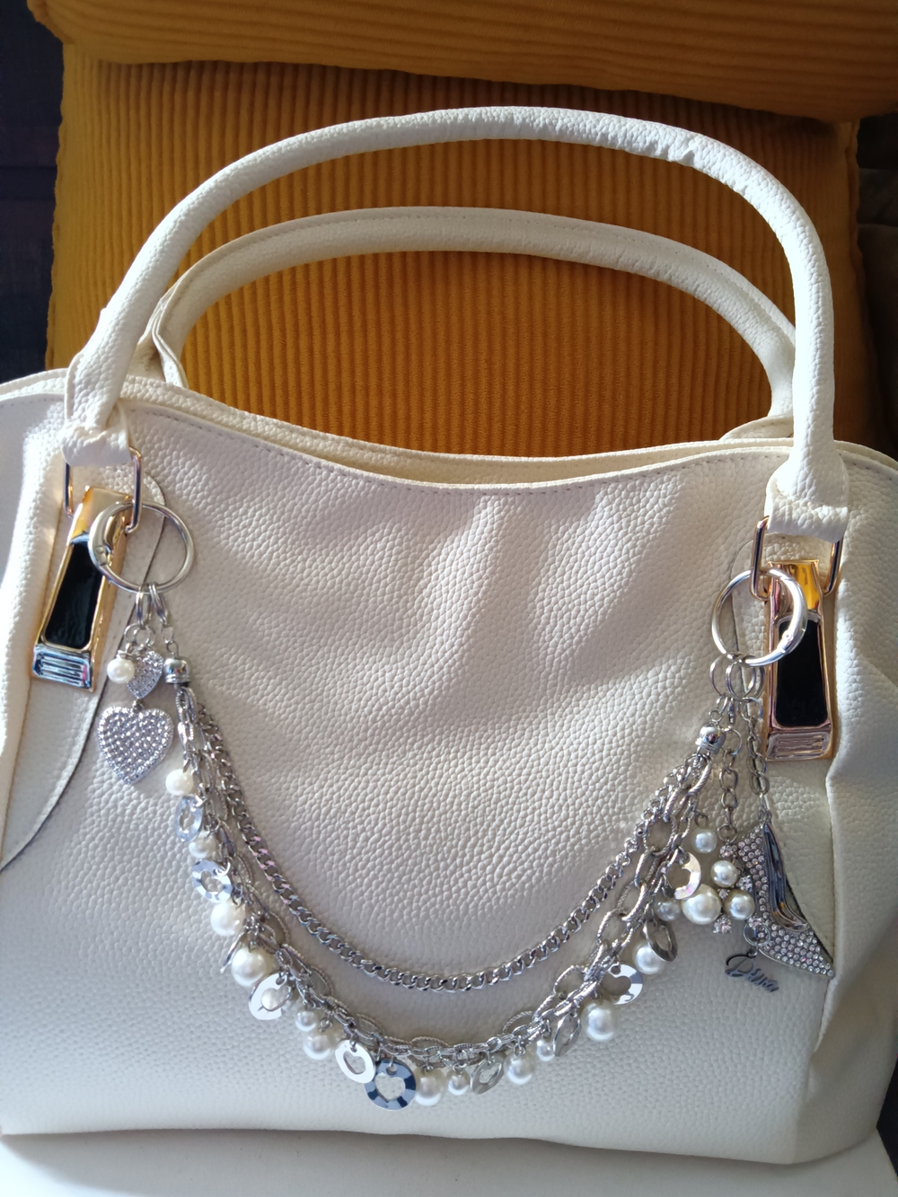Triple Chain Silver-tone and Pearl Bag Charm